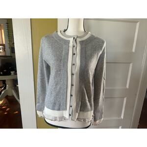NWT Diane Snyder Cashmere Glenn Triple Band Gray Layered Cardigan size M